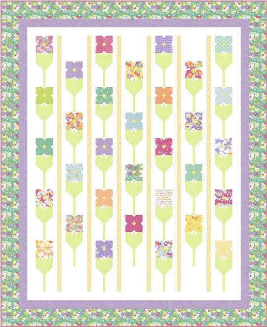Everly Quilt Pattern, Coriander Quilts CQ243, Charm Squares Friendly Spring Summer Flowers Quilt Pattern, Floral Throw Quilt Pattern, Yoder