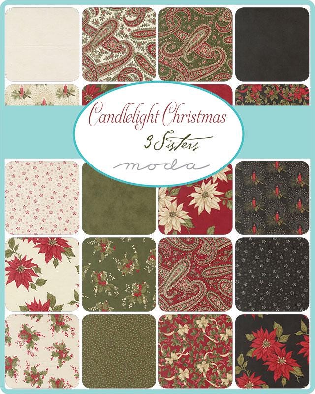 Candlelight Christmas 2.5" Jelly Roll, Moda 44420JR, Precut 2.5" Paisley Floral Red Green Black Cream Christmas Fabric Strips, 3 Sisters