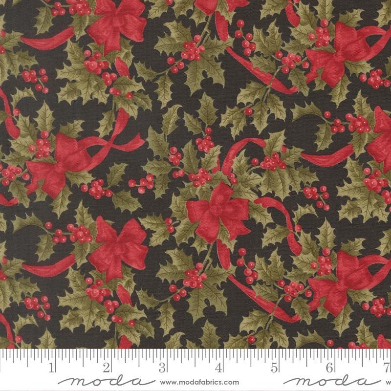 Candlelight Christmas 2.5" Jelly Roll, Moda 44420JR, Precut 2.5" Paisley Floral Red Green Black Cream Christmas Fabric Strips, 3 Sisters