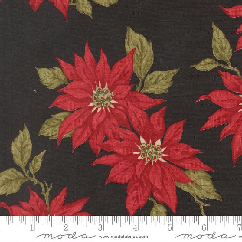 Candlelight Christmas 2.5" Jelly Roll, Moda 44420JR, Precut 2.5" Paisley Floral Red Green Black Cream Christmas Fabric Strips, 3 Sisters