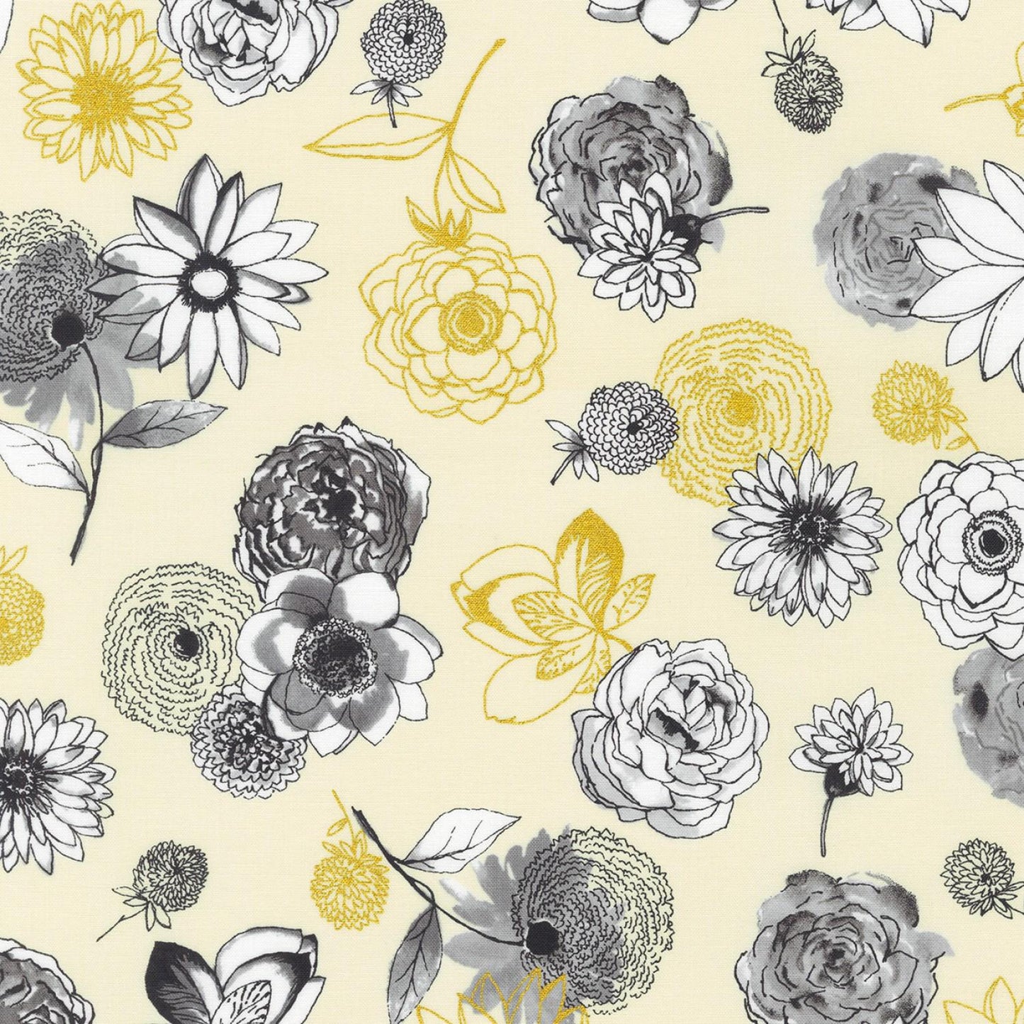 Rosette 10" Squares, Robert Kaufman TEN-1116-42, Precut 10" Red Pink Black Gray Metallic Gold Modern Floral Fabric Squares