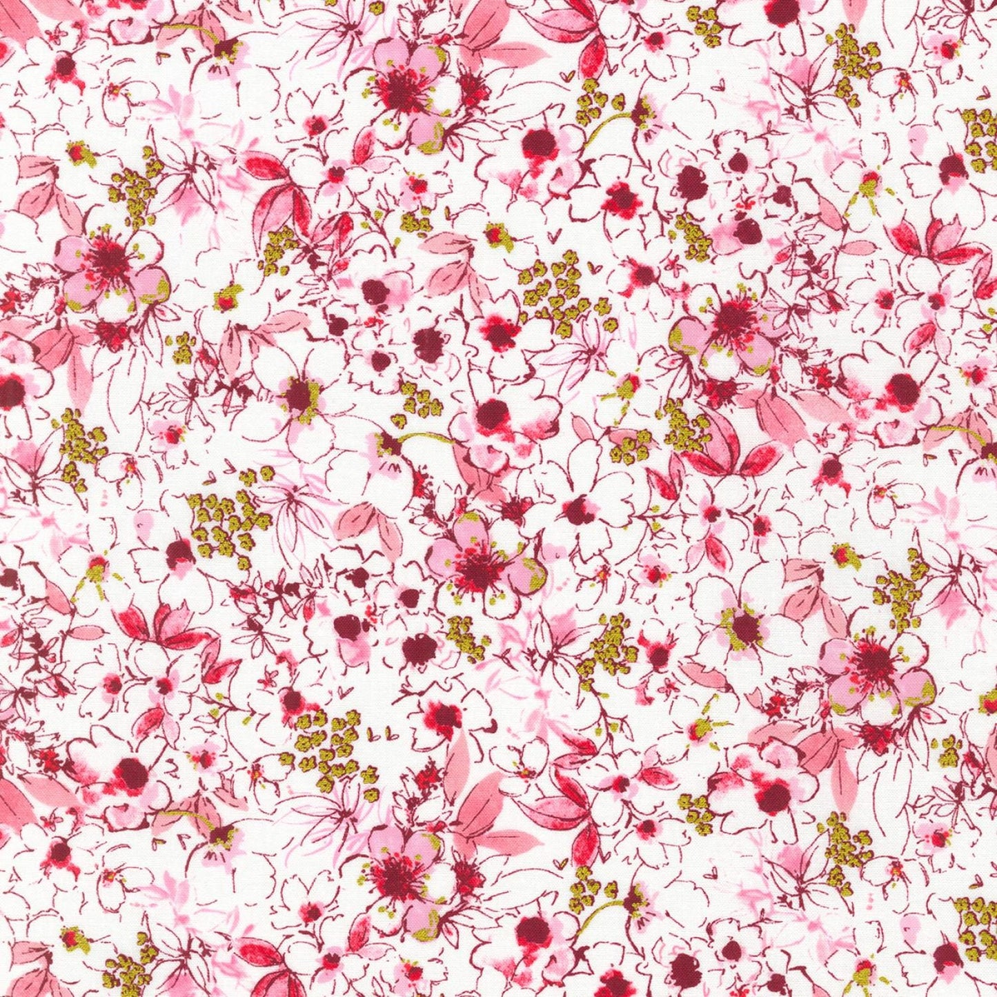 Rosette 10" Squares, Robert Kaufman TEN-1116-42, Precut 10" Red Pink Black Gray Metallic Gold Modern Floral Fabric Squares