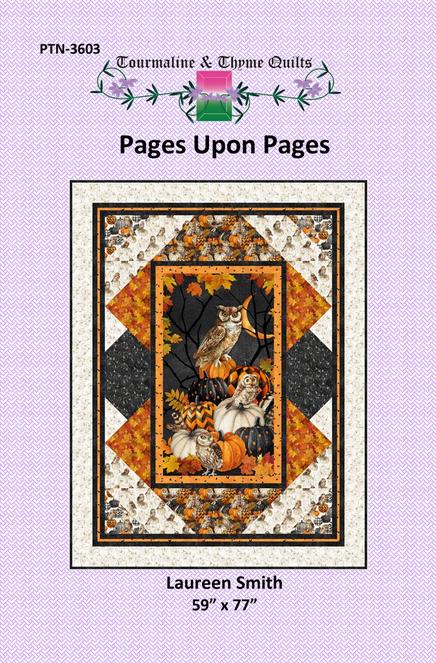 Pages Upon Pages Panel Frame Quilt Pattern, Tourmaline and Thyme PTN3603, 24" Panel Friendly Lap Throw Quilt Pattern