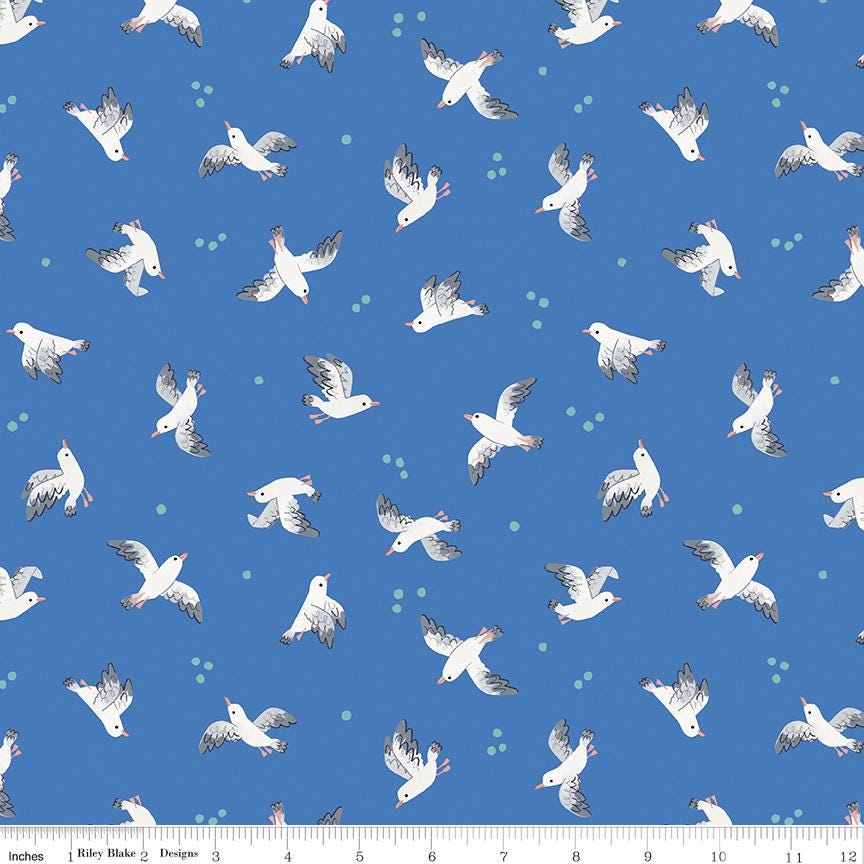 Lost at Sea 5" Stacker OOP, Riley Blake 5-13400-42, 5" Precut Red Blue Boats Whales Nautical Ocean Charm Pack Fabric Squares