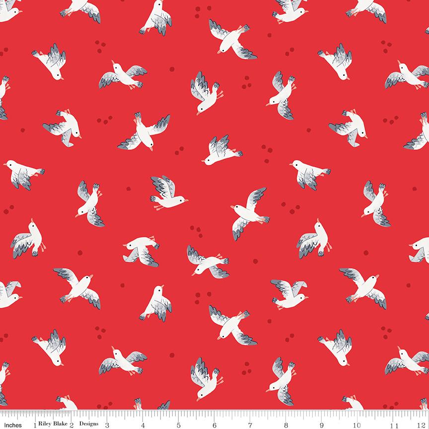 Lost at Sea 5" Stacker OOP, Riley Blake 5-13400-42, 5" Precut Red Blue Boats Whales Nautical Ocean Charm Pack Fabric Squares