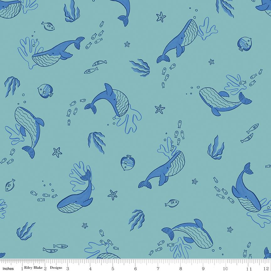 Lost at Sea 5" Stacker OOP, Riley Blake 5-13400-42, 5" Precut Red Blue Boats Whales Nautical Ocean Charm Pack Fabric Squares