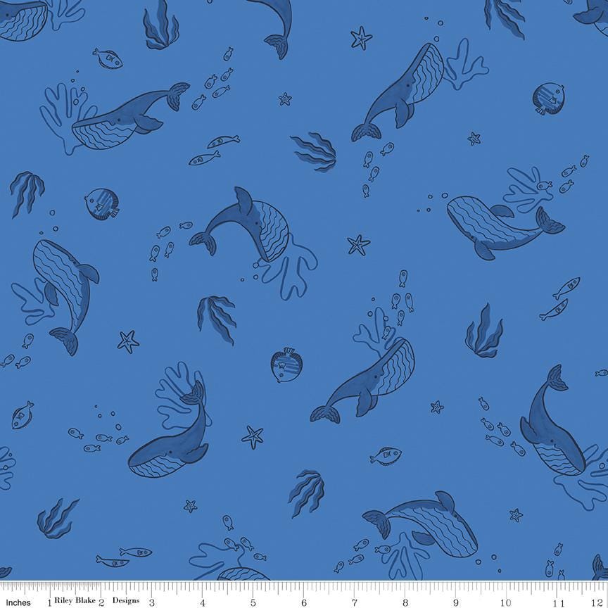 Lost at Sea 5" Stacker OOP, Riley Blake 5-13400-42, 5" Precut Red Blue Boats Whales Nautical Ocean Charm Pack Fabric Squares