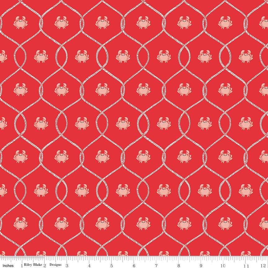 Lost at Sea 5" Stacker OOP, Riley Blake 5-13400-42, 5" Precut Red Blue Boats Whales Nautical Ocean Charm Pack Fabric Squares