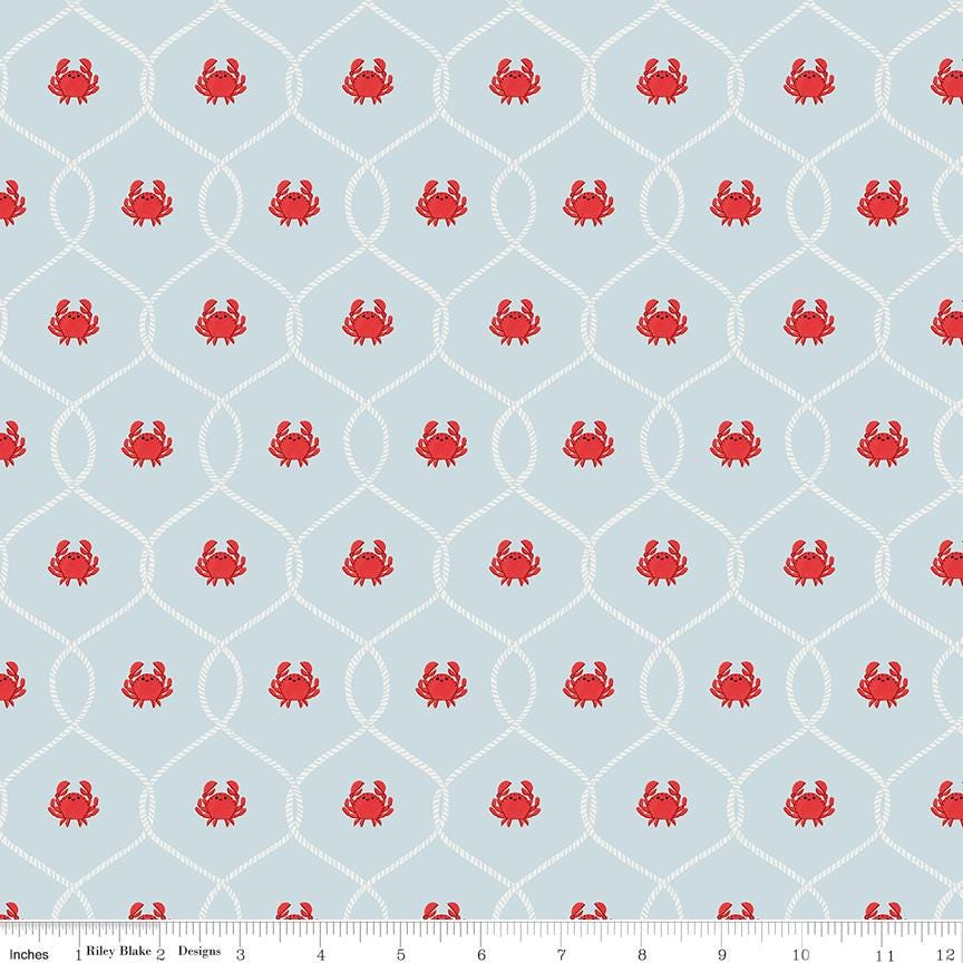 Lost at Sea 5" Stacker OOP, Riley Blake 5-13400-42, 5" Precut Red Blue Boats Whales Nautical Ocean Charm Pack Fabric Squares