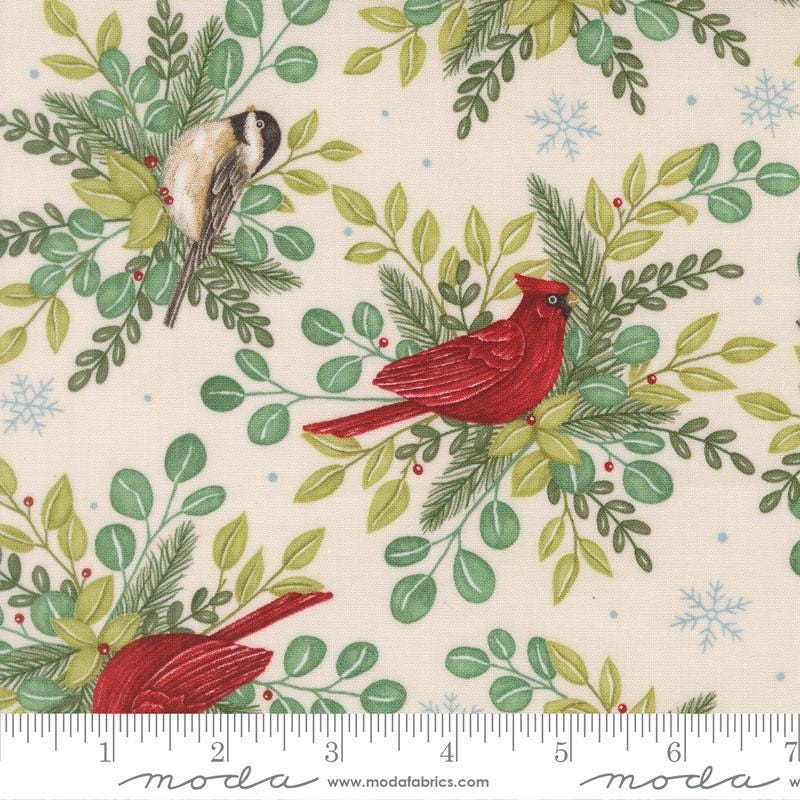 When Snow Falls 5" Charm Pack, Moda 56170PP, 5" Precut Whimsical Cardinals Chickadees Christmas Fabric Squares, Deb Strain