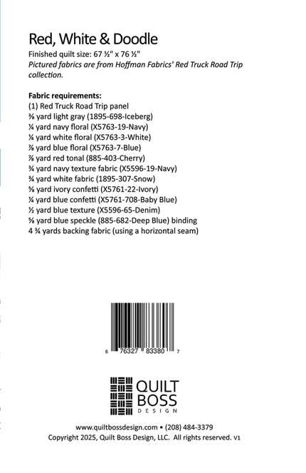 Red White and Doodle Panel Frame Quilt PATTERN, Quilt Boss QBOSS-3807, 24" Panel Friendly Stars Frame Lap Throw Quilt Pattern