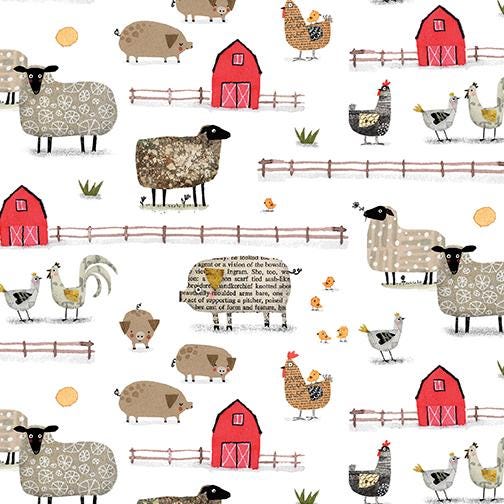 On the Farm 5" Squares OOP, Benartex ONFR5PK, 5" Precut Whimsical Farm Animals Fabric Squares, Terry Runyan