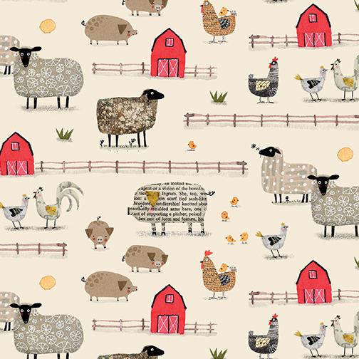 On the Farm 5" Squares OOP, Benartex ONFR5PK, 5" Precut Whimsical Farm Animals Fabric Squares, Terry Runyan