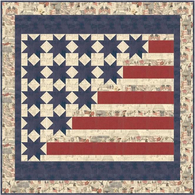 Two Hundred Fifty Quilt Pattern, Designs by Lavender Lime DLL262, Yardage Friendly Patriotic Stars Stripes Square Throw Quilt Pattern