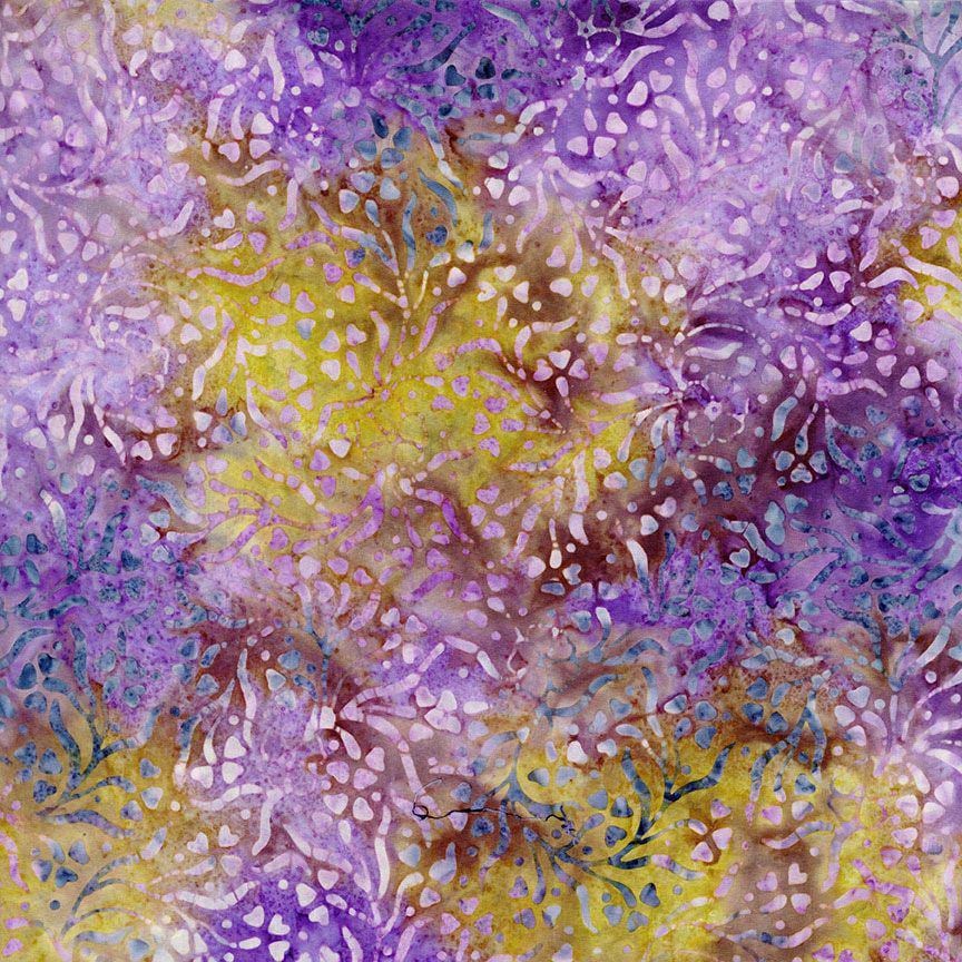Tonga Lilypad Batik 5" Squares, Timeless Treasures Treat-Mini42 Lilypad, 5" Precut Purple Yellow Green Batik Charm Pack Squares