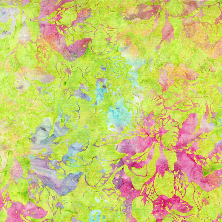 Tonga Lilypad Batik 5" Squares, Timeless Treasures Treat-Mini42 Lilypad, 5" Precut Purple Yellow Green Batik Charm Pack Squares