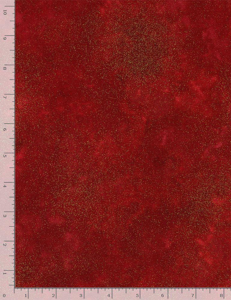 Merry Christmas- Shimmer Red Tonal Metallic Blender Fabric, Timeless Treasures Shimmer Red, Gold Metallic Accents on Red Fabric, By the Yard