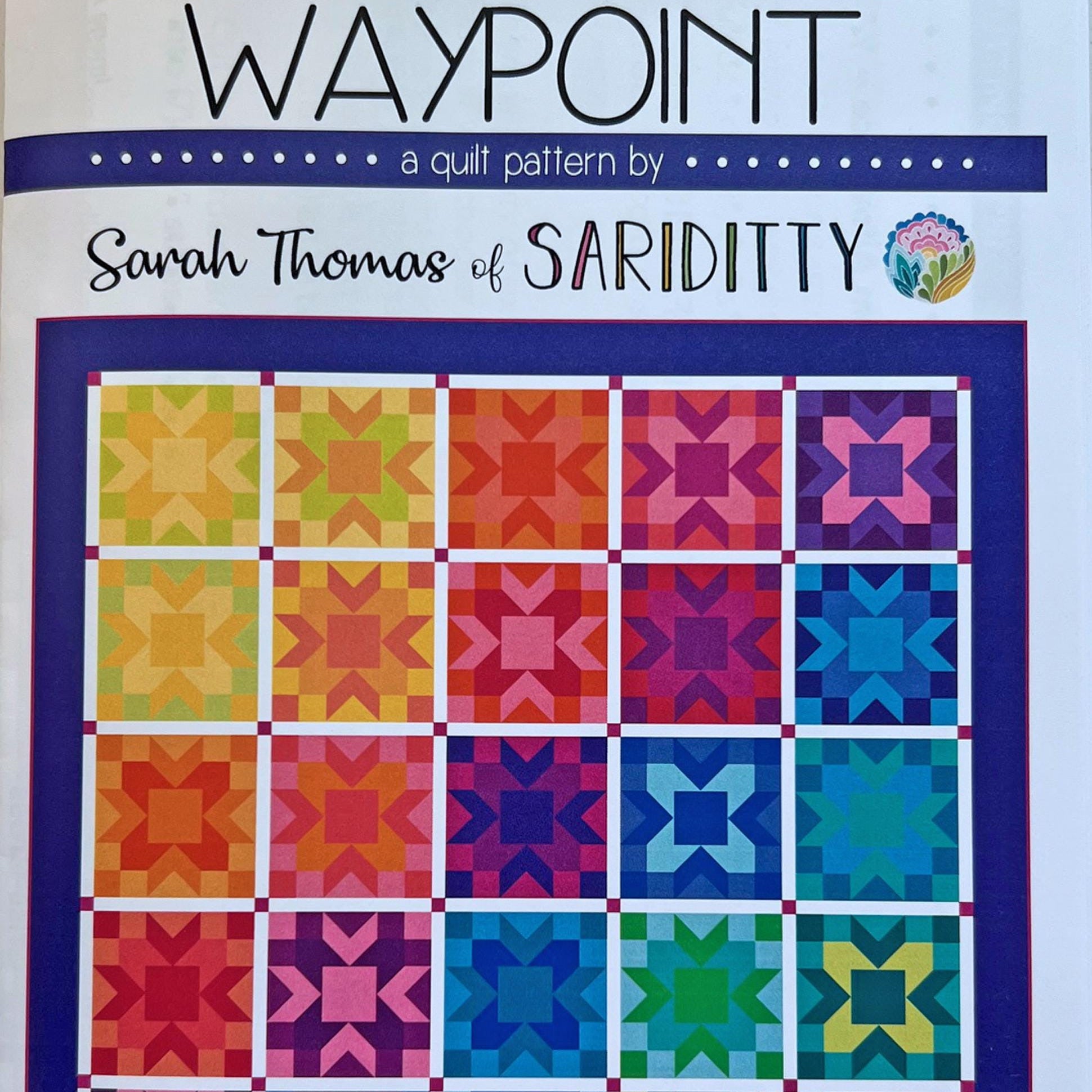 Waypoint Quilt Pattern, Sariditty SD029, Fat Quarter FQ Friendly Stars Square Throw Quilt Pattern, Sarah Thomas