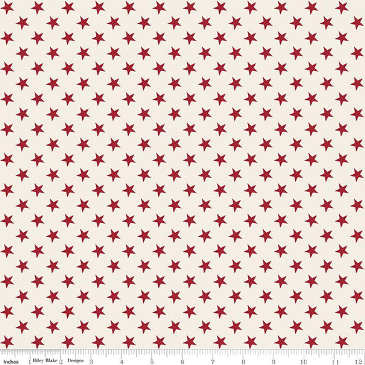 Independence - Red Stars on Cream Fabric, Riley Blake C17337-Cream, Red Cream Patriotic Cotton Quilt Blender Fabric, By the Yard