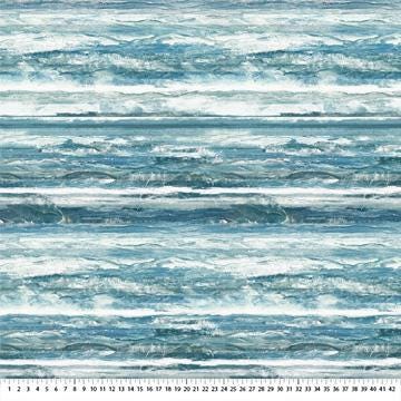 Smooth Sailing - Breaking Ocean Waves Fabric, Northcott DP28907-46 Dk Blue Multi Stripe, Summer Beach Ocean Landscape Fabric, By the Yard
