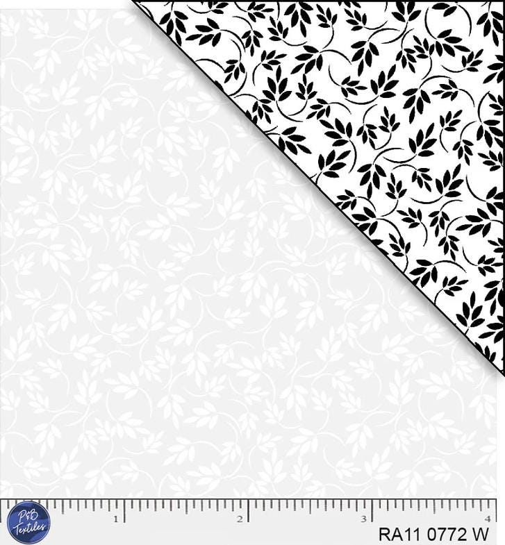 Ramblings - White on White Leaf Fronds Fabric, P & B Textiles RA11772-W, White Tonal Texture Blender Background Fabric, By the Yard