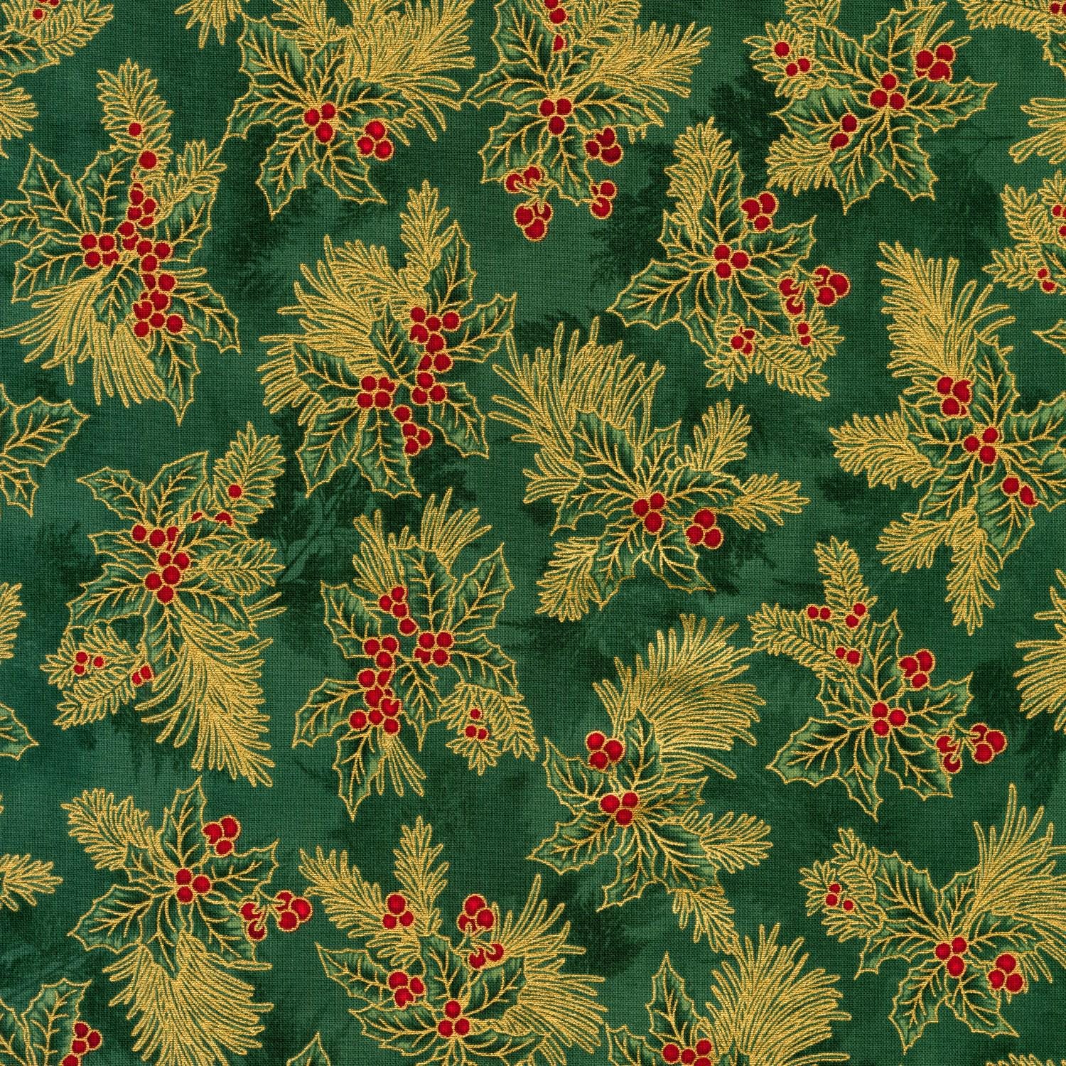 Holiday Flourish 12 5" Charm Squares OOP, Robert Kaufman CHS-785-42, Precut 10" Traditional Xmas Gold Metallic Charm Pack Fabric Squares