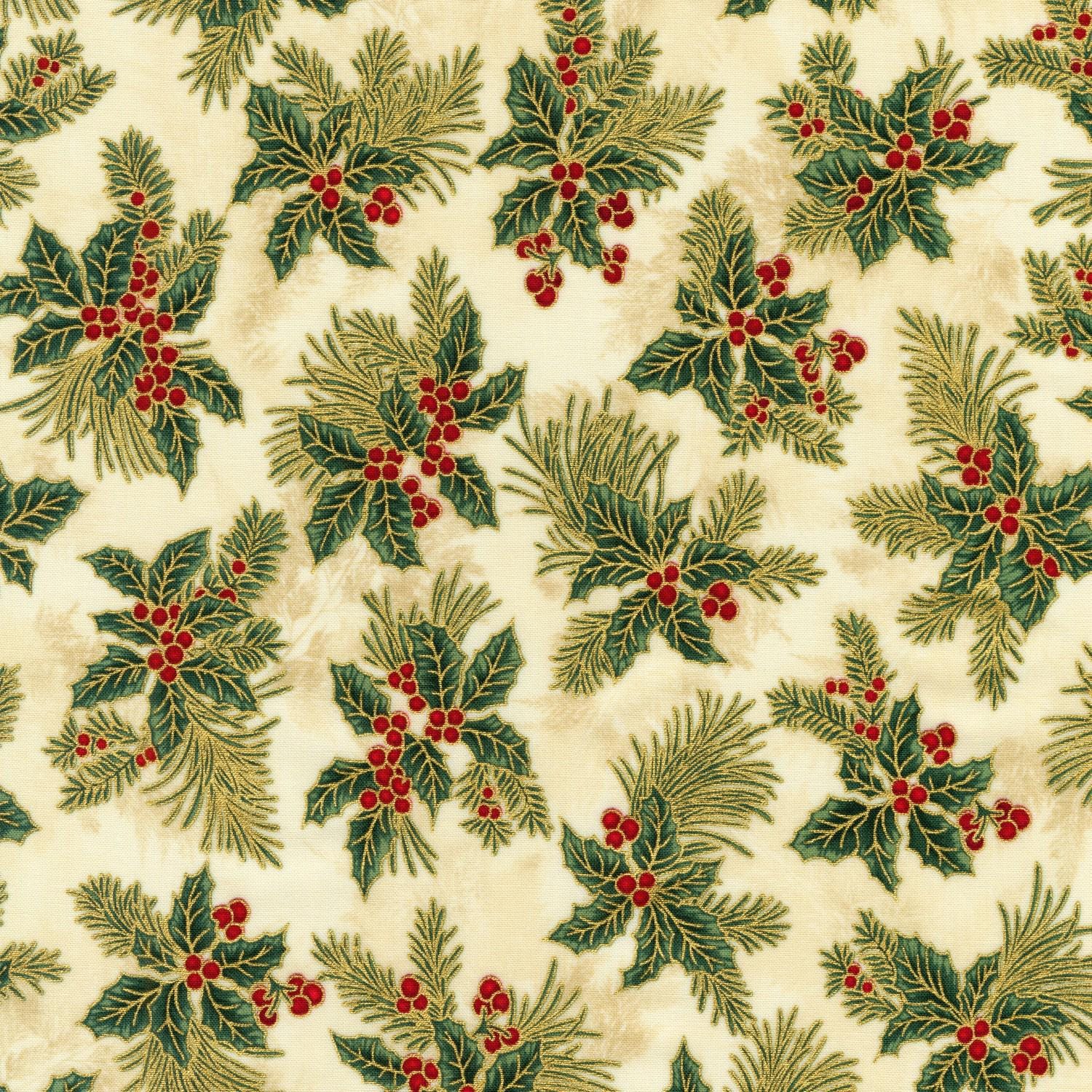 Holiday Flourish 12 5" Charm Squares OOP, Robert Kaufman CHS-785-42, Precut 10" Traditional Xmas Gold Metallic Charm Pack Fabric Squares