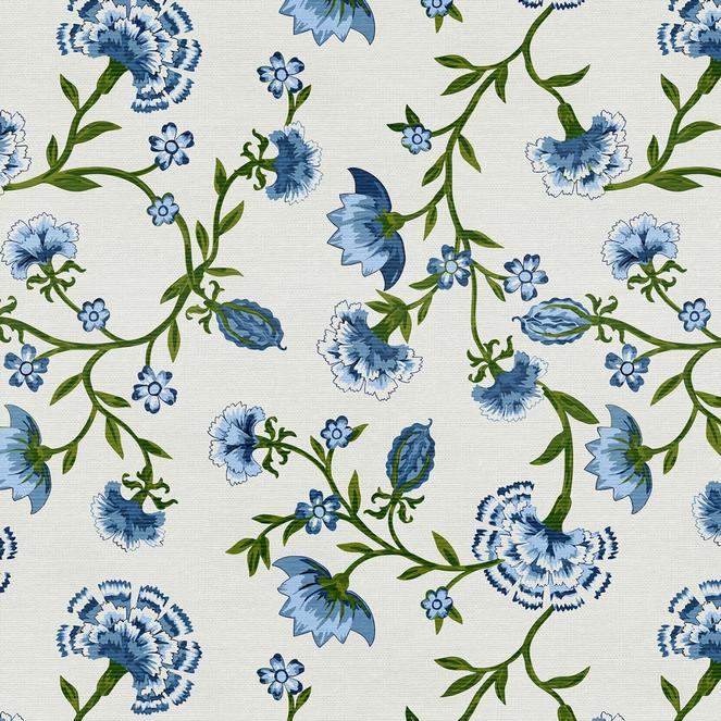 118" Grandma's Wallpaper - Blue White Floral Quilt Back Fabric, Paintbrush Studio 191P26774, Floral Wide Quilt Backing Fabric, By the Yard