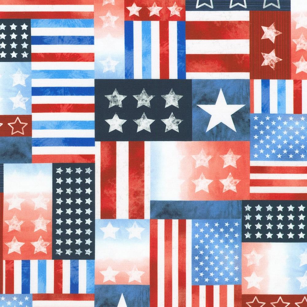 Stars and Stripes 14 Fat Quarter Bundle, Robert Kaufman FQ-2279-14, Modern Bright Christmas Xmas Fabric, 18" x 22" Fat Quarter Yard Cuts