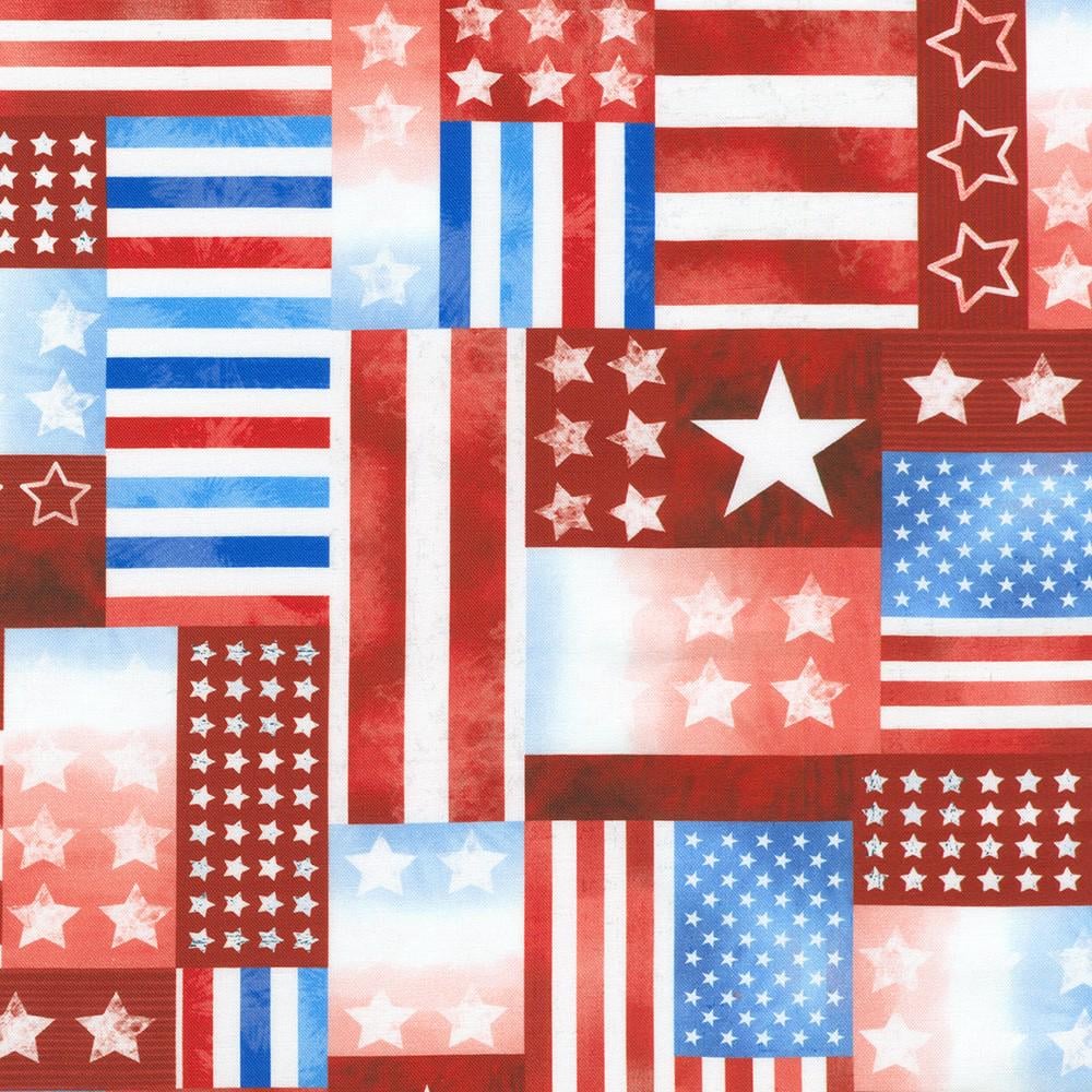 Stars and Stripes 14 Fat Quarter Bundle, Robert Kaufman FQ-2279-14, Modern Bright Christmas Xmas Fabric, 18" x 22" Fat Quarter Yard Cuts