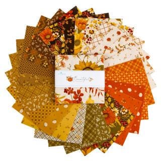 Bountiful 5" Stacker, Riley Blake 5-17860-42, 5" Precut Autumn Fall Harvest Charm Pack Fabric Squares, Thanksgiving Fabric