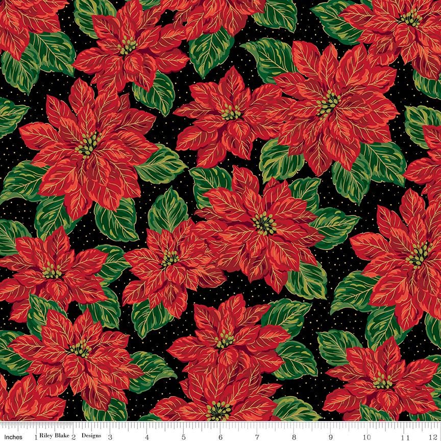 Poinsettias at Christmas 5" Stacker, Riley Blake 5-17630-42, 5" Precut Red Green Christmas Floral Fabric Charm Squares, Jennifer Bosworth