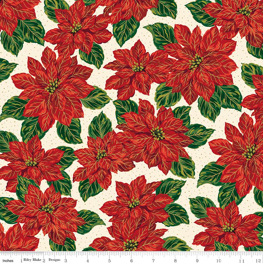 Poinsettias at Christmas 5" Stacker, Riley Blake 5-17630-42, 5" Precut Red Green Christmas Floral Fabric Charm Squares, Jennifer Bosworth