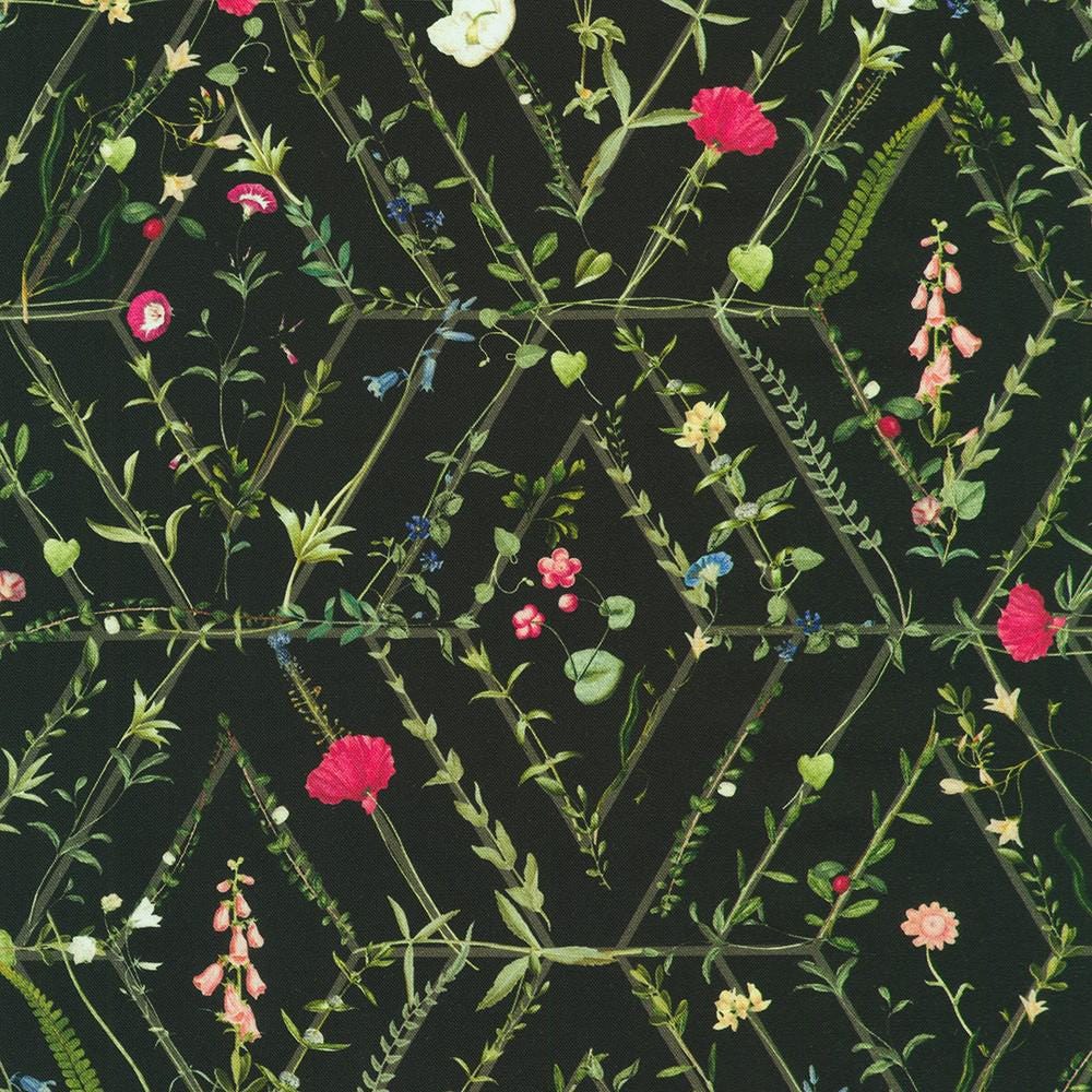 Twilight Terrace 5" Charm Squares, Robert Kaufman CHS-1396-42, 5" Precut Pink Green Black Floral Fabric Squares