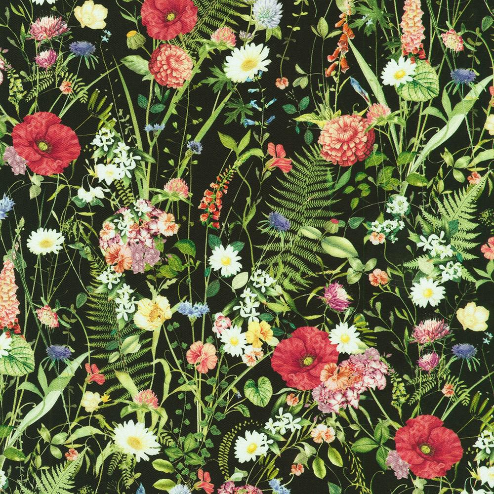 Twilight Terrace 5" Charm Squares, Robert Kaufman CHS-1396-42, 5" Precut Pink Green Black Floral Fabric Squares
