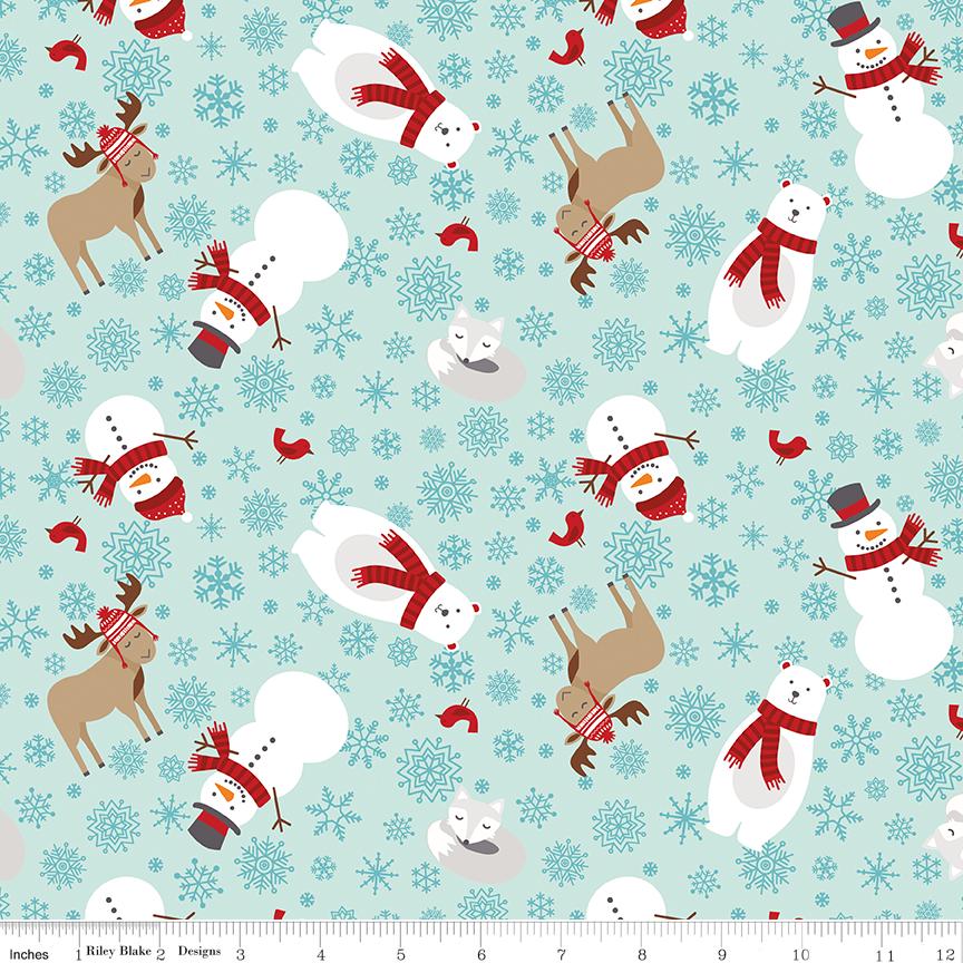 A Perfect Winter 5" Stacker, Riley Blake 5-17990-42, Precut 5" Christmas Xmas Polar Bears Snowmen Charm Pack Fabric, Lori Whitlock