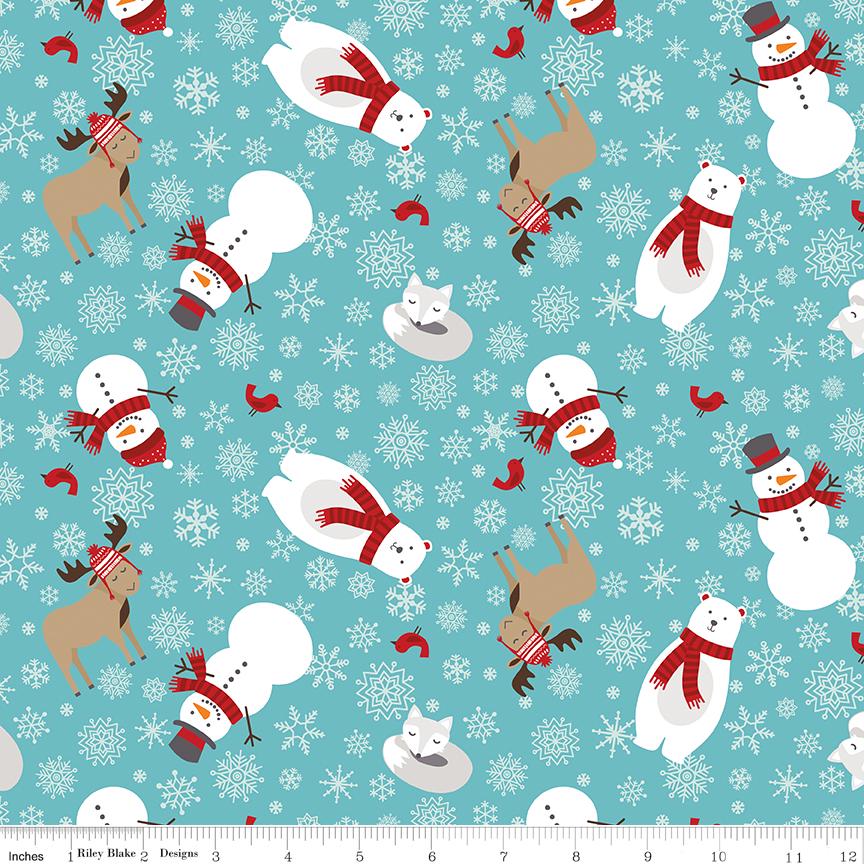 A Perfect Winter 5" Stacker, Riley Blake 5-17990-42, Precut 5" Christmas Xmas Polar Bears Snowmen Charm Pack Fabric, Lori Whitlock