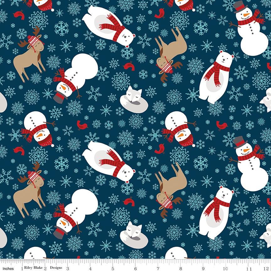A Perfect Winter 5" Stacker, Riley Blake 5-17990-42, Precut 5" Christmas Xmas Polar Bears Snowmen Charm Pack Fabric, Lori Whitlock