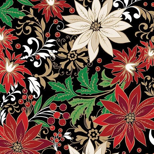 Holiday Nouveau 19 Piece Fat Quarter Bundle, Benartex Kanvas FQHNVPK, Elegant Traditional Christmas Xmas Gold Metallic Fabric Bundle