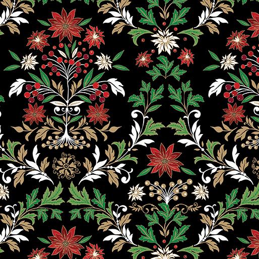Holiday Nouveau 19 Piece Fat Quarter Bundle, Benartex Kanvas FQHNVPK, Elegant Traditional Christmas Xmas Gold Metallic Fabric Bundle