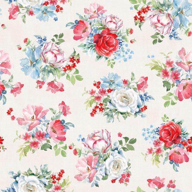 Americana 12 Piece Fat Quarter Bundle, Clothworks FQ0545, Patriotic Floral Fabric Bundle, 18 x 22 Fabric Cuts, Beth Grove