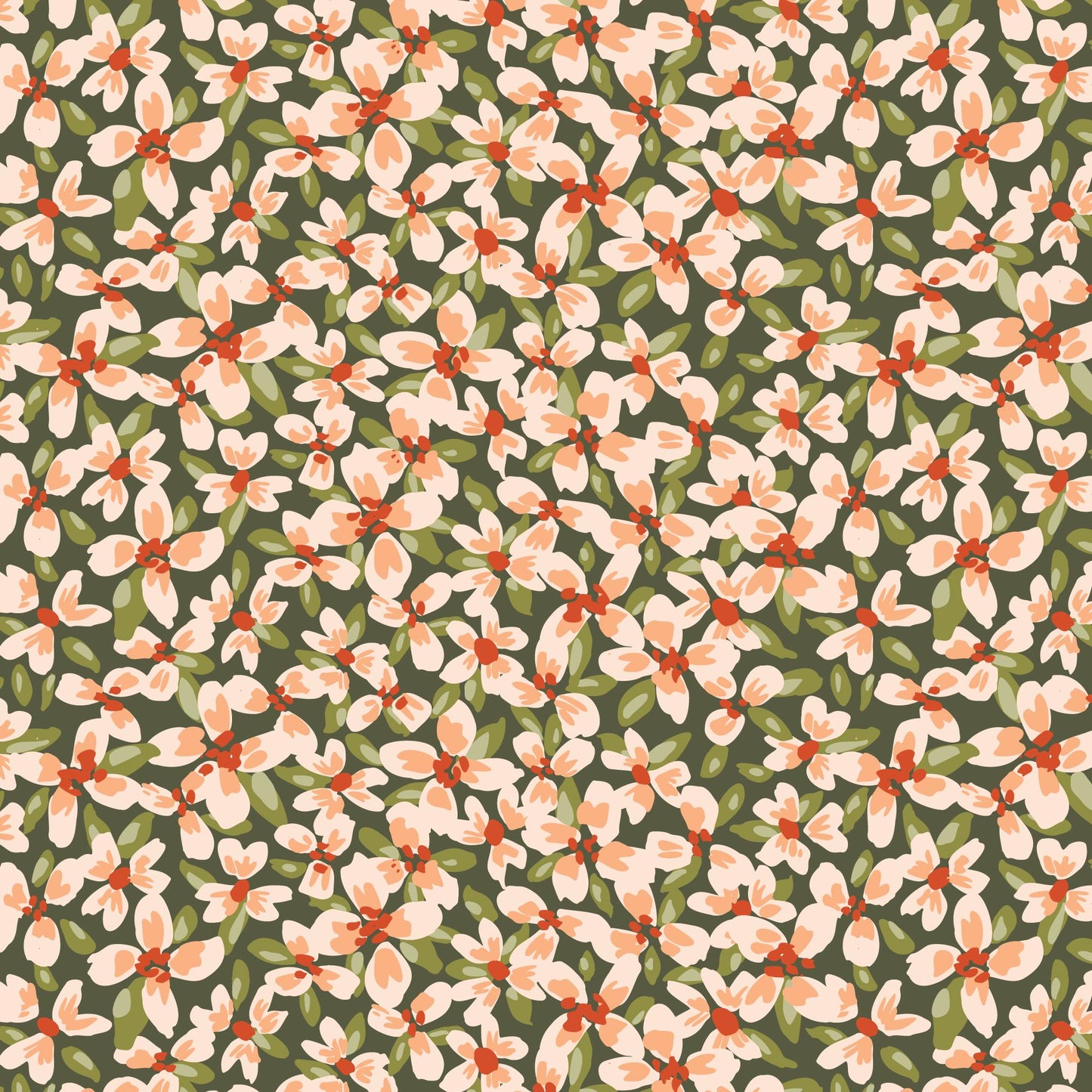 Crimson and Evergreen 5" Fabric Squares, Cloud9 Fabrics 600477, 5" Precut Red Orange Green White Black Floral Quilt Fabric Squares