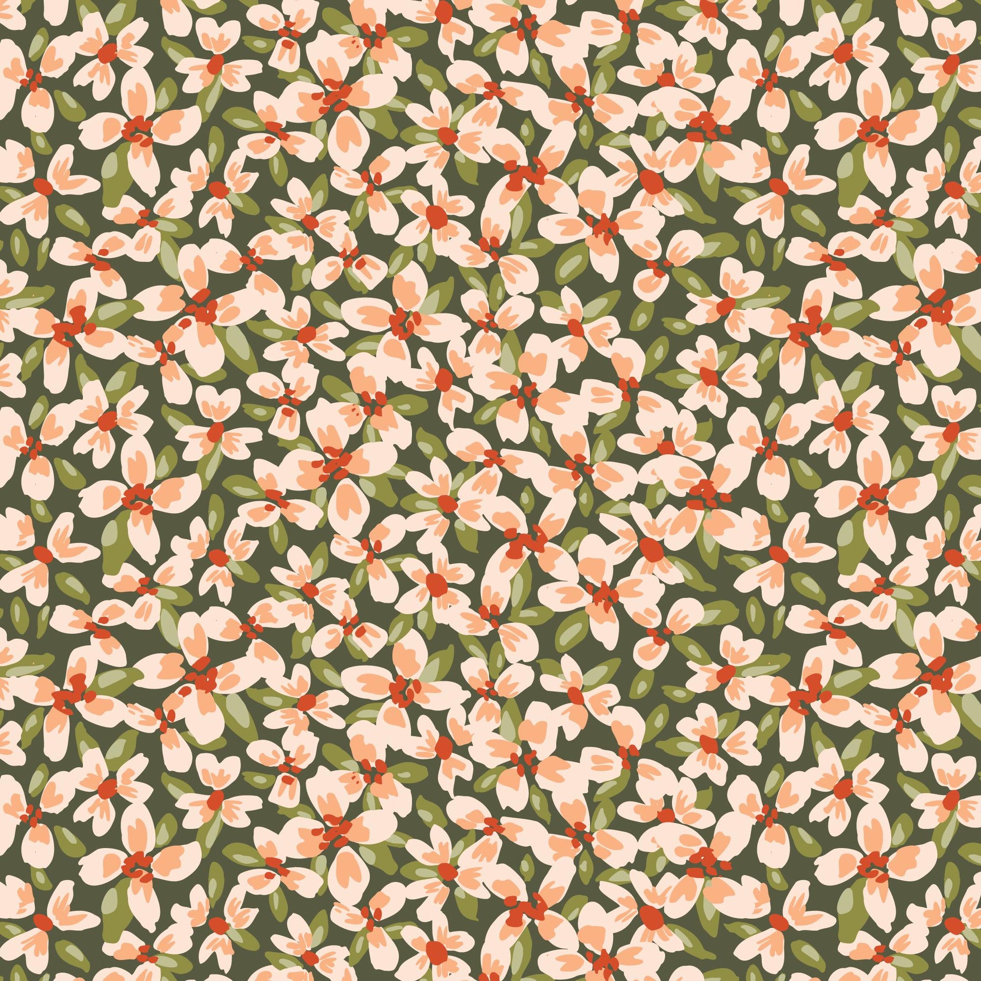 Crimson and Evergreen 5" Fabric Squares, Cloud9 Fabrics 600477, 5" Precut Red Orange Green White Black Floral Quilt Fabric Squares
