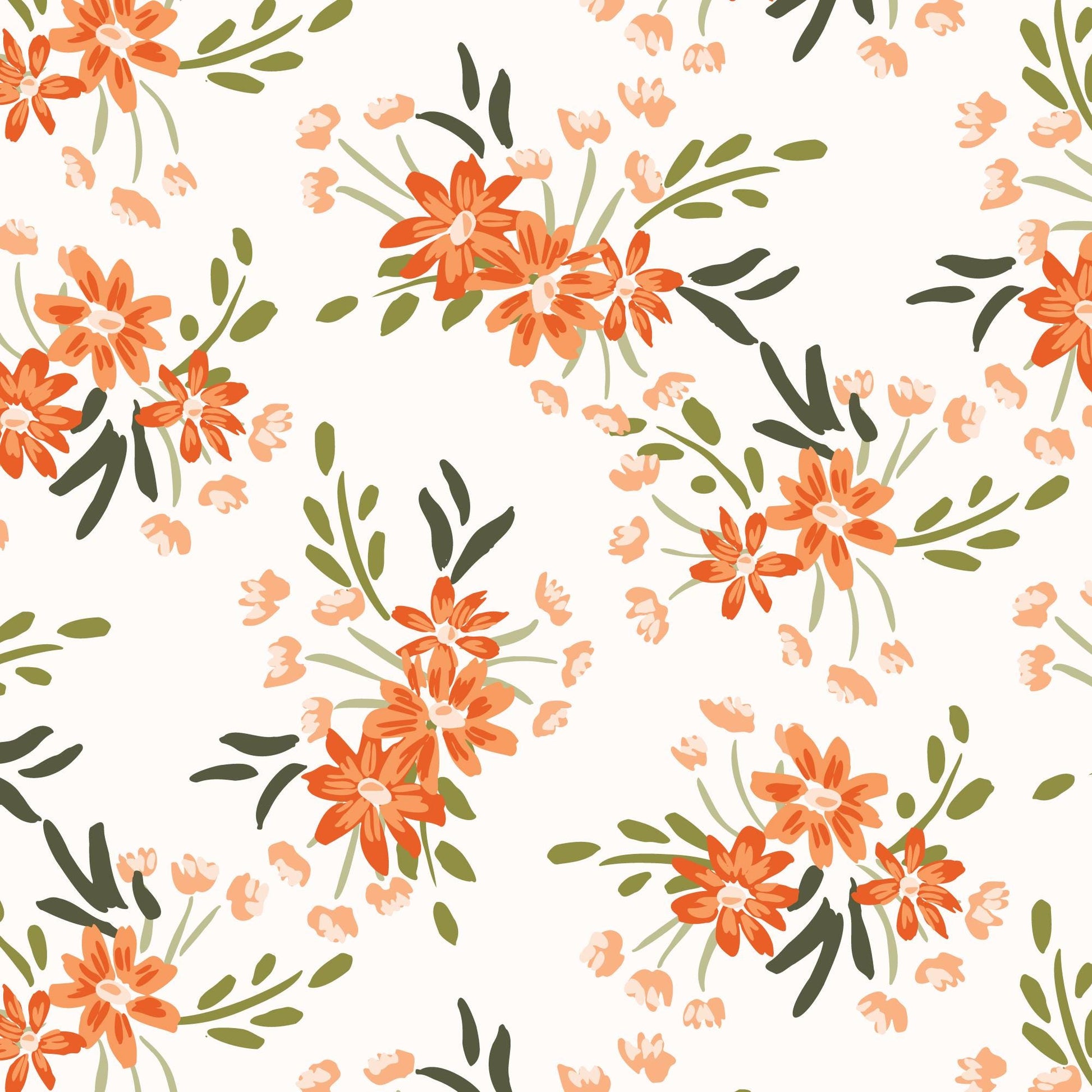 Crimson and Evergreen 5" Fabric Squares, Cloud9 Fabrics 600477, 5" Precut Red Orange Green White Black Floral Quilt Fabric Squares