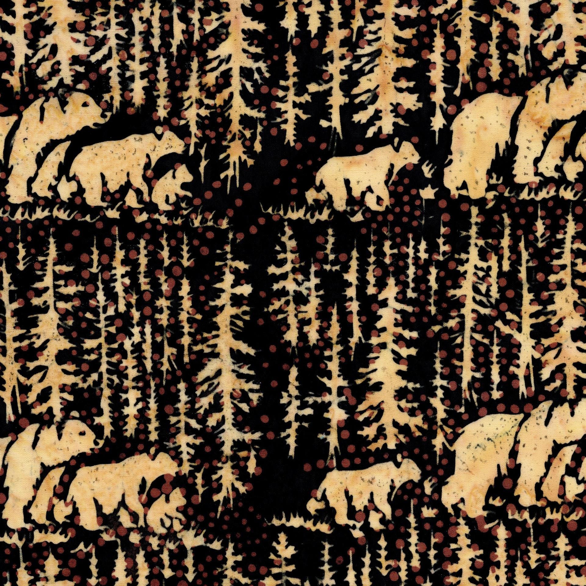 Fur and Forest 5" Stamp, Island Batik, 5" Precut Black Brown Tan Green Deer Bear Moose Masculine Batik Fabric Charm Pack Quilt Squares