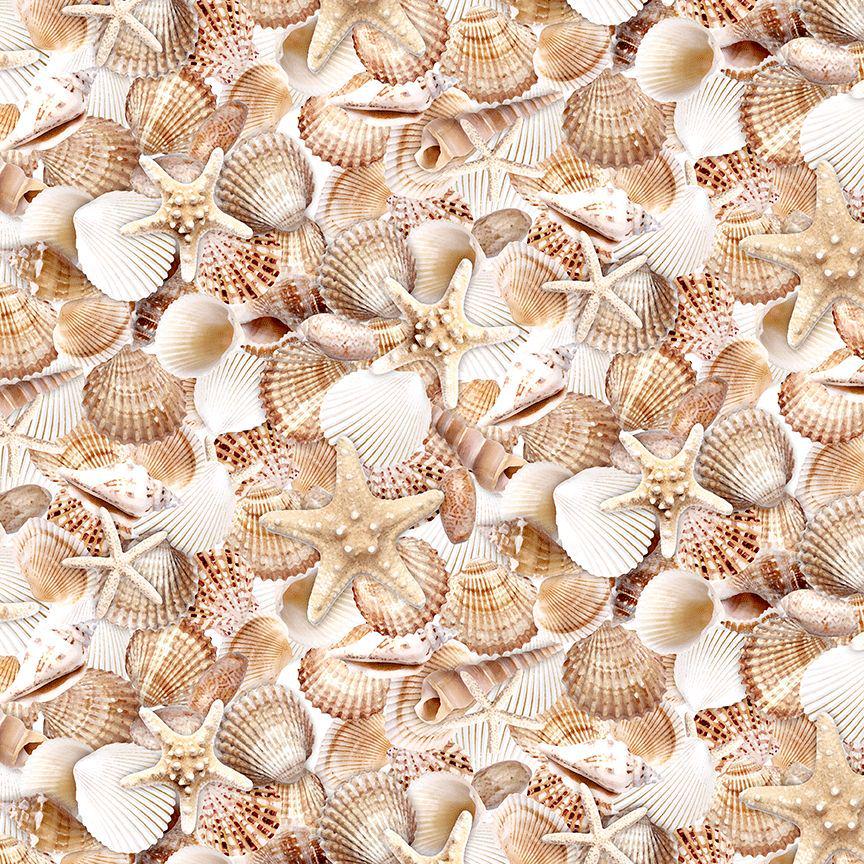 Let Your Light Shine - Packed Seashells Fabric, Timeless Treasures BEACH-CD3973 Shell, Shells on Sand Fabric, By the Yard