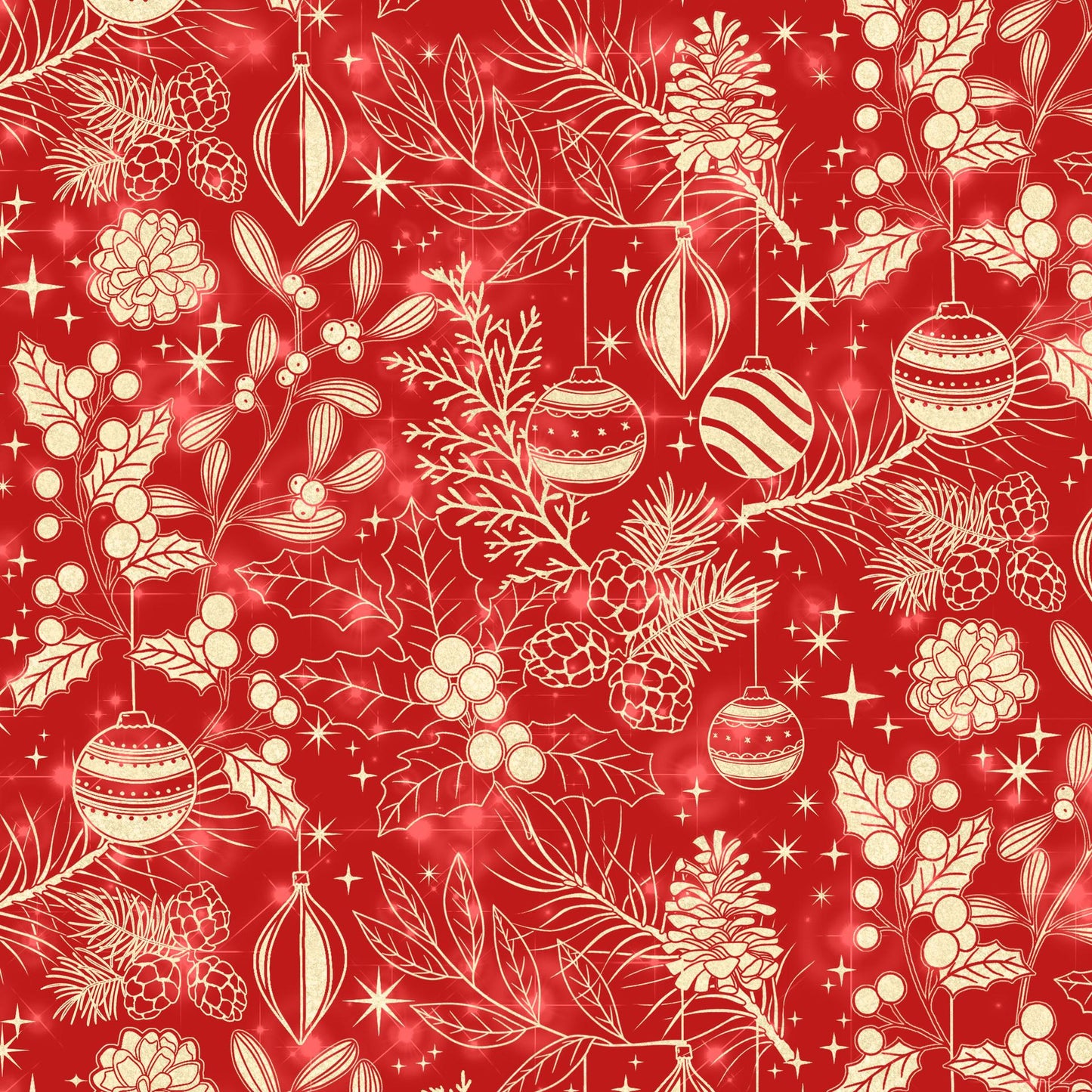 Merry and Bright 10" Squares, White Owl Fabrics MERRYANDBRIGHT-10, 10" Precut Traditional Christmas Xmas Floral Quilt Fabric Squares