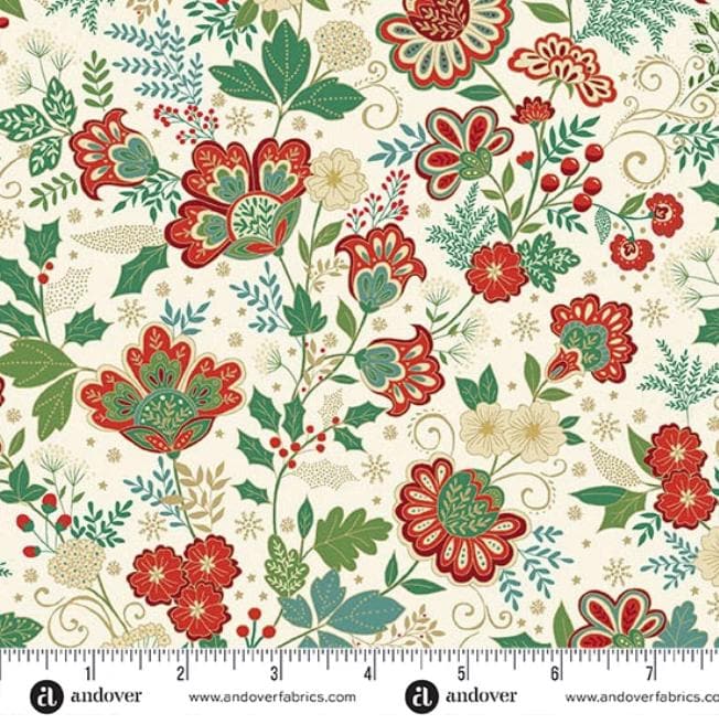 Adorn 2.5" Jelly Roll, Andover 25-ADOR-40, 2.5" Precut Gold Metallic Traditional Christmas Xmas Jelly Roll Fabric Strips, Makower UK