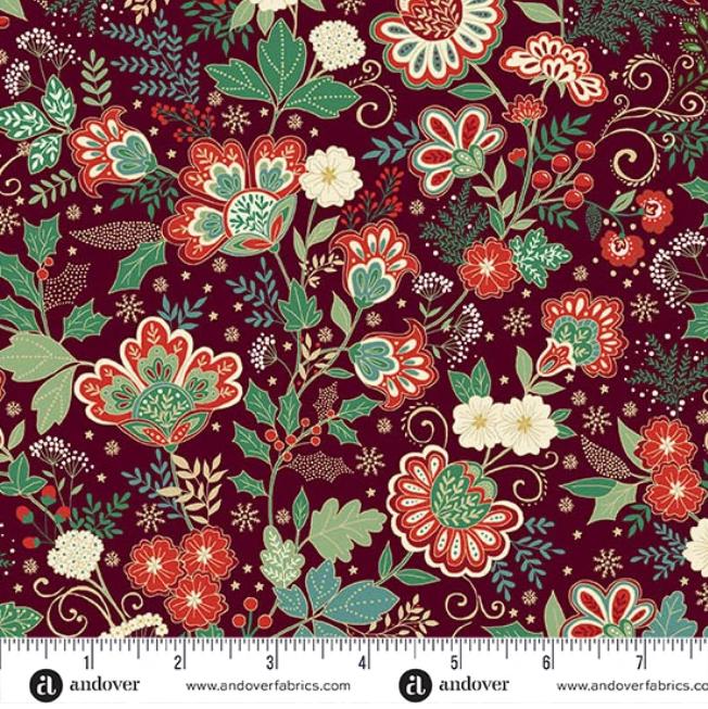 Adorn 2.5" Jelly Roll, Andover 25-ADOR-40, 2.5" Precut Gold Metallic Traditional Christmas Xmas Jelly Roll Fabric Strips, Makower UK