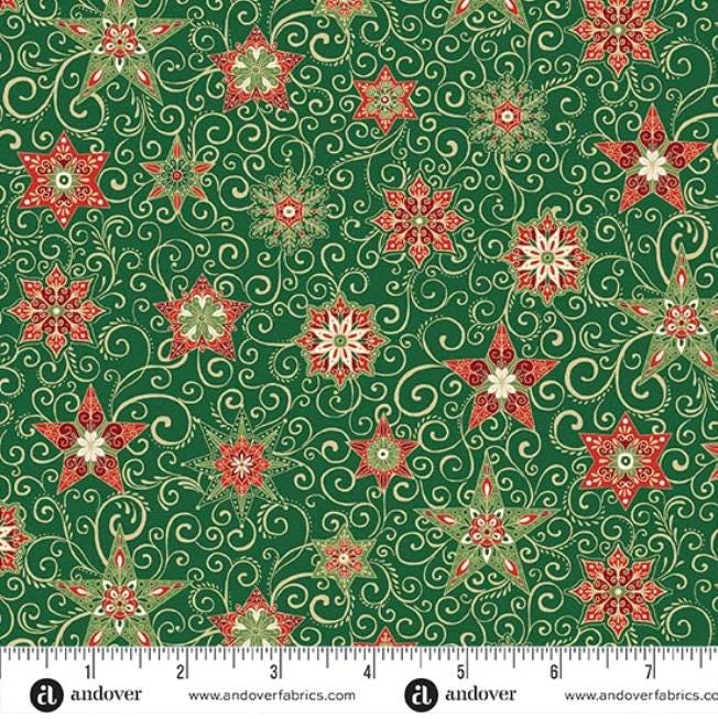 Adorn 2.5" Jelly Roll, Andover 25-ADOR-40, 2.5" Precut Gold Metallic Traditional Christmas Xmas Jelly Roll Fabric Strips, Makower UK